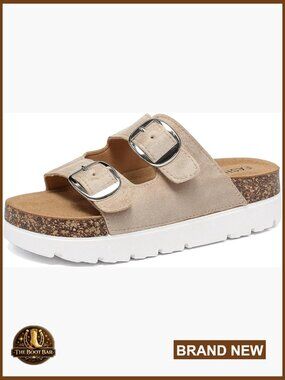 Women Cork Footbed Platform Slide Sandals Non Slip Chunky Wedge Memory Foam